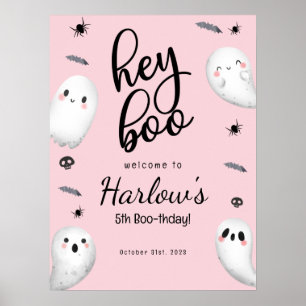 Affiche Hey Boo Pink Ghost Halloween Bienvenue Anniversair