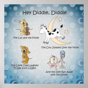 Affiche Hey Diddle, Diddle Nursery Rhyme Art