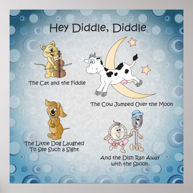 Affiche Hey Diddle, Diddle Nursery Rhyme Art (Devant)