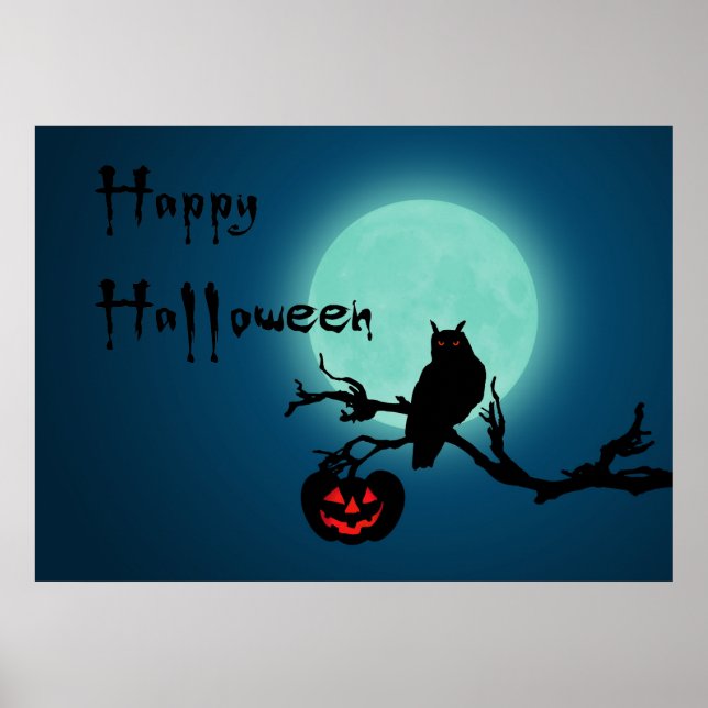 Affiche Hialloween Night Citrouille Owl (Devant)