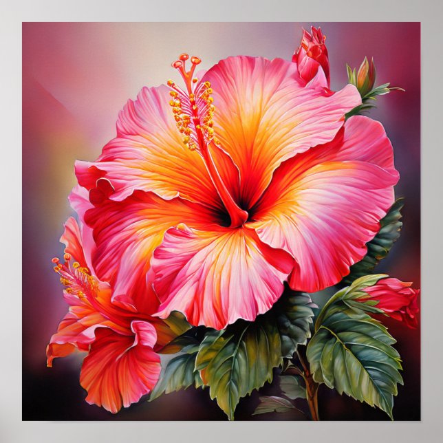 Affiche Hibiscus aquarelle (Devant)