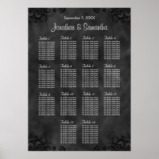 Affiche Hibiscus Black 14 Tables Wedding Seating Charts