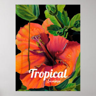 Affiche Hibiscus de fleurs tropicale Citation d'été