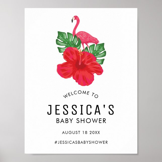 Affiche Hibiscus et Baby shower de Flamant rose (Devant)