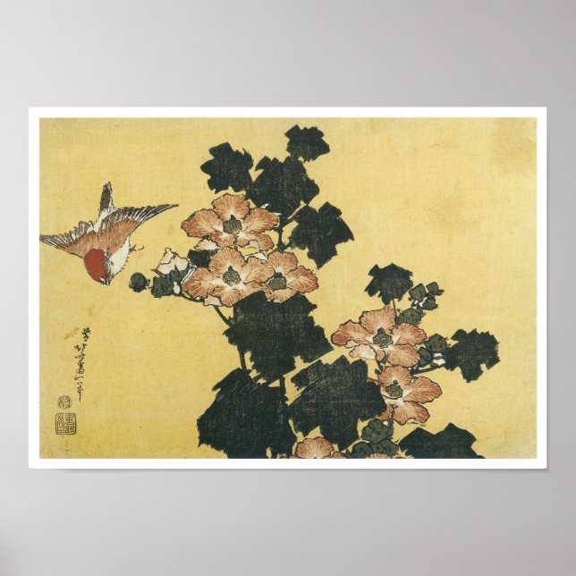 Affiche Hibiscus et Bruant, Hokusai, 1833-34 (Devant)
