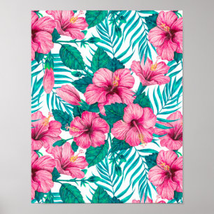 Affiche Hibiscus et palmiers feuilles