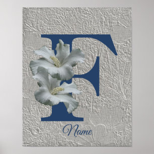 Affiche Hibiscus Fleur Monogramme Initial F Votre Nom