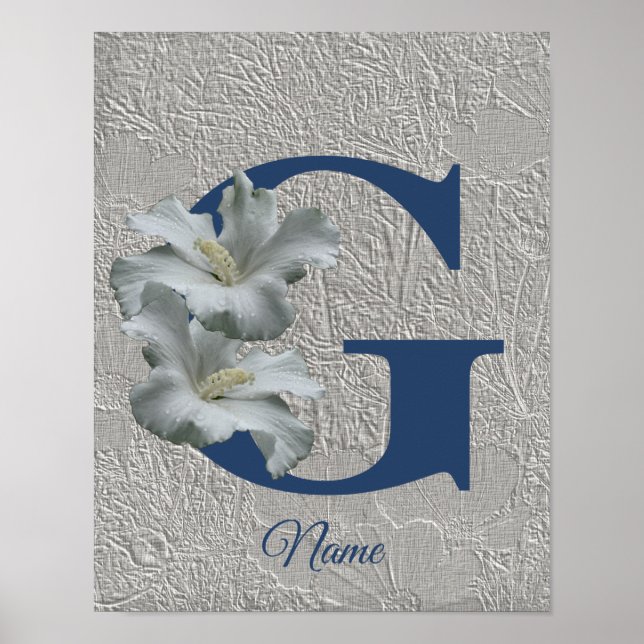 Affiche Hibiscus Fleur Monogramme initial G Votre nom (Devant)