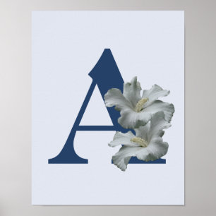 Affiche Hibiscus Fleur Monogramme Initiale A