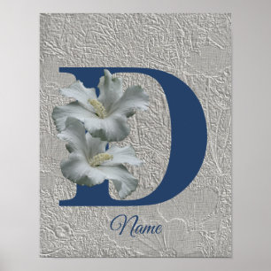 Affiche Hibiscus Flower Monogram Initial D Your Name