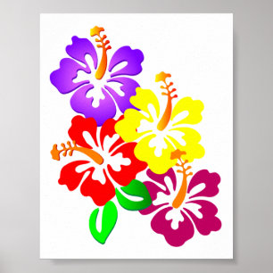 AFFICHE HIBISCUS FLOWERS COLORFUL CORNER VECTOR GRAPHICS L