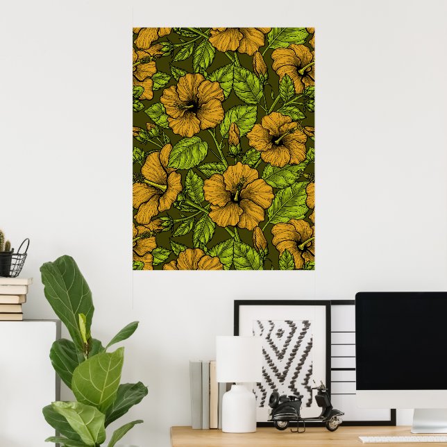 Affiche hibiscus jaune (Bureau à domicile)