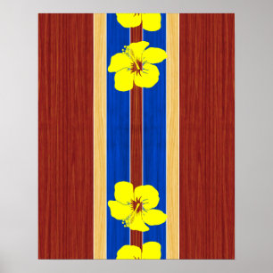 Affiche Hibiscus jaune Fake Wood Surboard