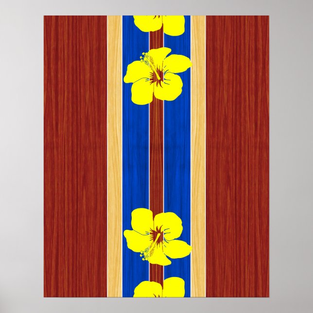 Affiche Hibiscus jaune Fake Wood Surboard (Devant)