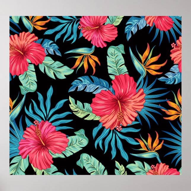 Affiche hibiscus modifiable, motif floral vintage (Devant)