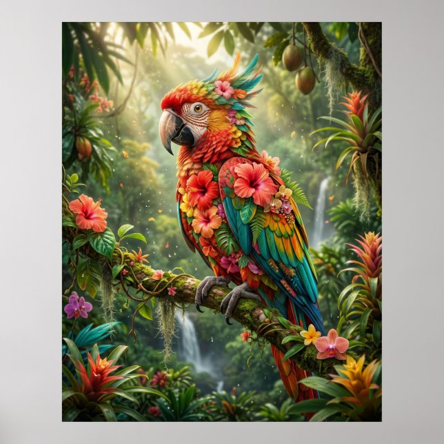 Affiche Hibiscus Perroquet Tropic Glow (Devant)