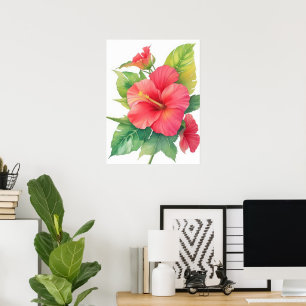 Affiche Hibiscus rose Aquarelle