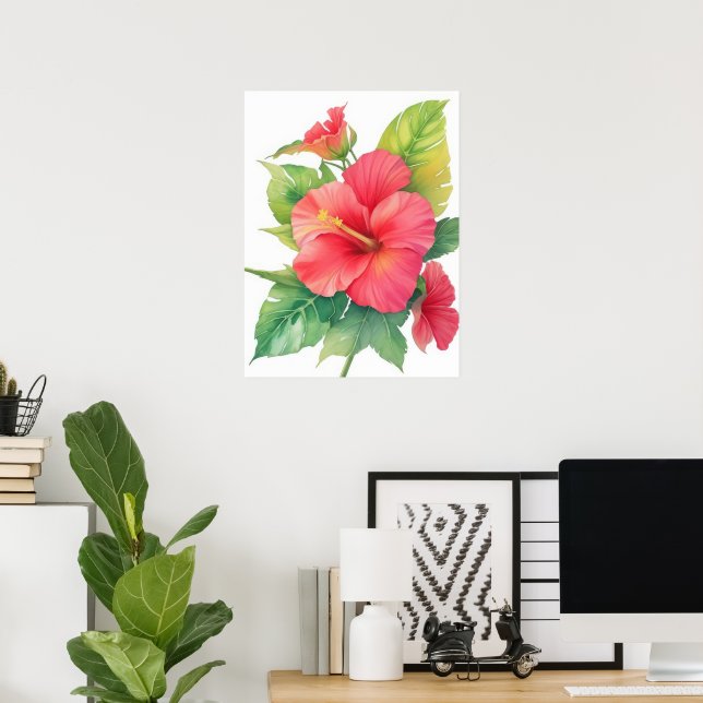 Affiche Hibiscus rose Aquarelle (Bureau à domicile)