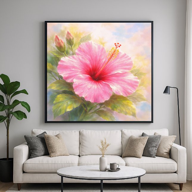 Affiche Hibiscus Rose - Art de style pictural (Créateur téléchargé)