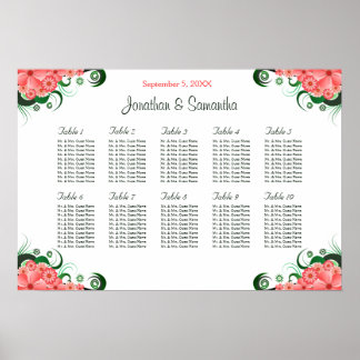 Affiche Hibiscus rose Mariage 10 tables Cartes de sièges
