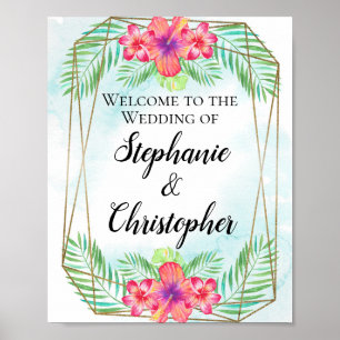 Affiche Hibiscus tropical Aquarelle Plage Mariage Bienvenu