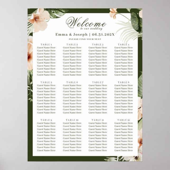 Affiche Hibiscus tropical boho pastel Mariage Siège (Devant)