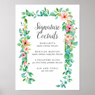 Affiche Hibiscus tropical Signature Cocktail Menu Signe