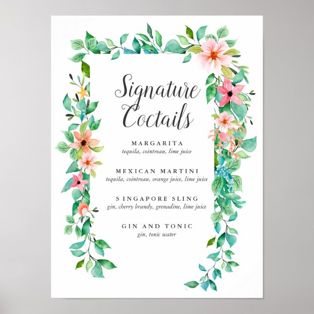 Affiche Hibiscus tropical Signature Cocktail Menu Signe (Devant)