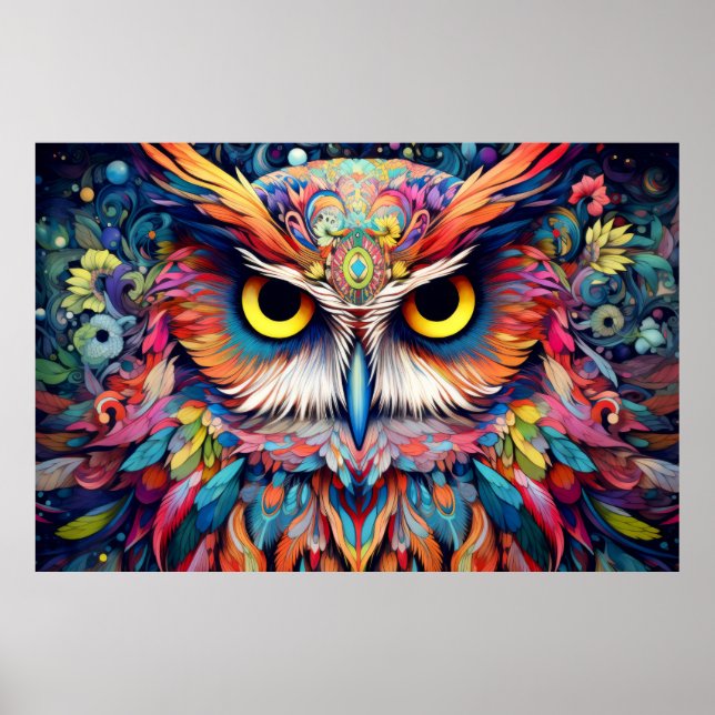 Affiche Hibou animal coloré Enchanter Abstrait (Devant)