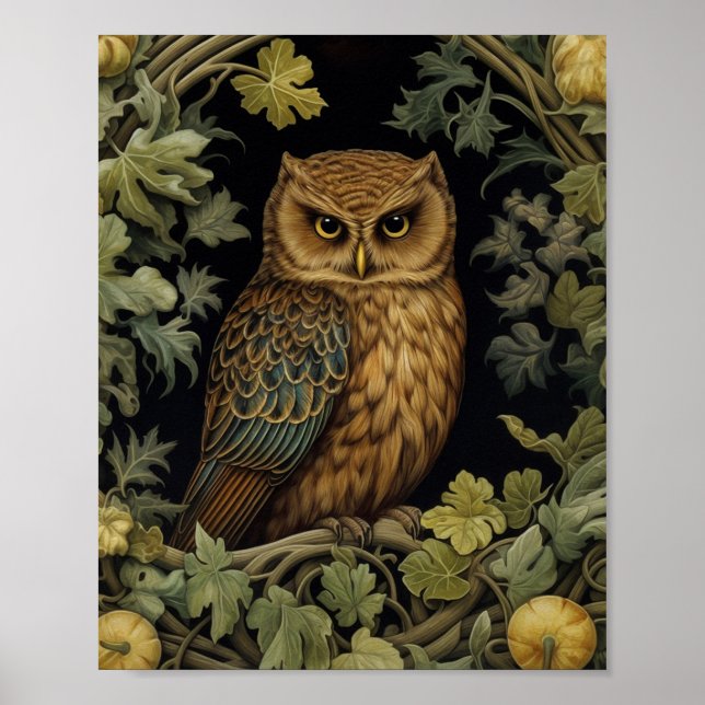 Affiche hibou Art nouveau dans la forêt (Devant)