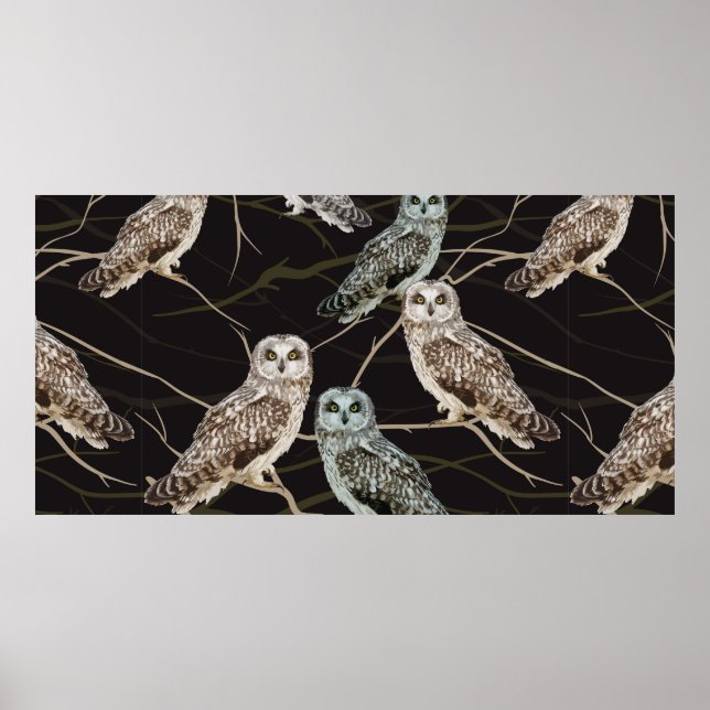 Affiche hibou assis sur une branche (Devant)