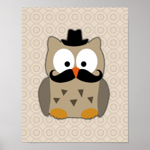 Affiche Hibou avec Moustache et Casquette