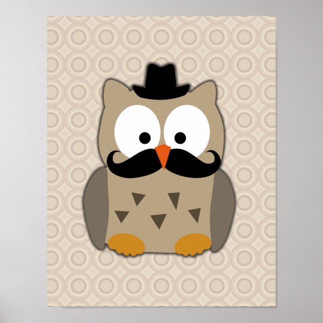 Affiche Hibou avec Moustache et Casquette (Devant)