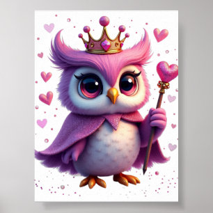 Affiche Hibou Bedazzled Kawaii Couronne Pailletée Baguette