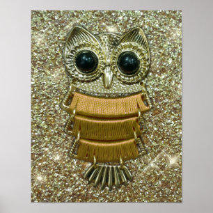 Affiche Hibou bijou en or