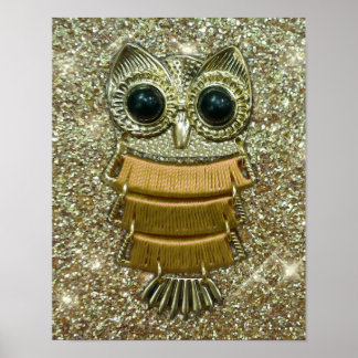 Affiche Hibou bijou en or