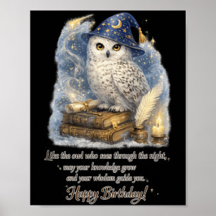 Affiche Hibou Blanc Joyeux Anniversaire Avec Sagesse Et Co