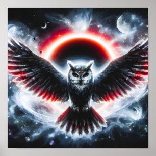 Affiche Hibou céleste cosmique mystique
