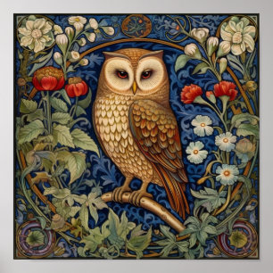 Affiche Hibou dans le jardin style William Morris