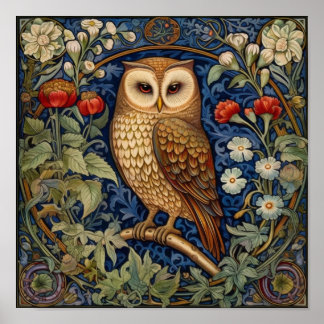 Affiche Hibou dans le jardin style William Morris