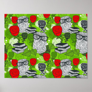 Affiche Hibou dans les roses rouges