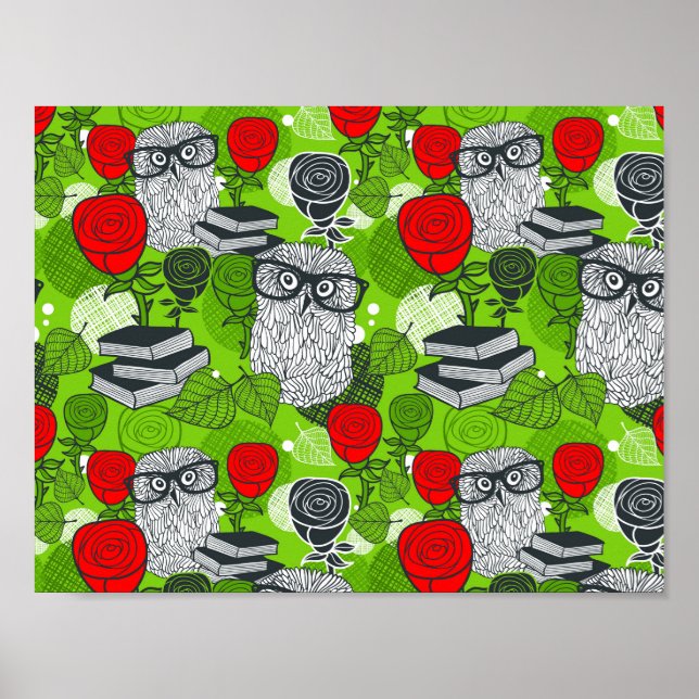 Affiche Hibou dans les roses rouges (Devant)