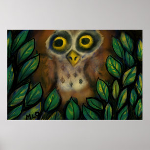 Affiche Hibou dans un arbre feuillu