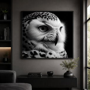 Affiche Hibou des neiges monochrome