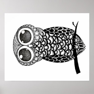 Affiche hibou Doodle art