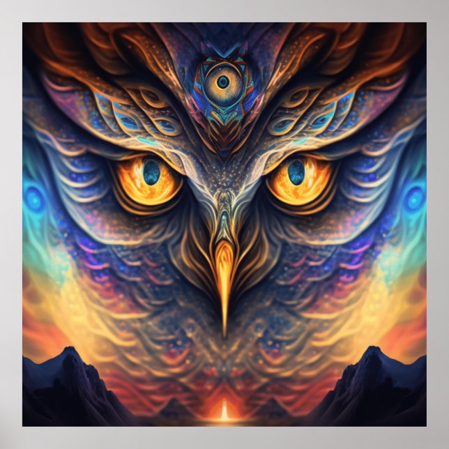 Affiche Hibou Esprit Animal Neon Sagesse Profond Connexion (Devant)