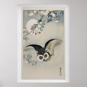Affiche Hibou et cerisier en fleurs par Ohara Koson  Vinta