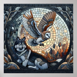 Affiche Hibou et loup Mosaic Ai Art