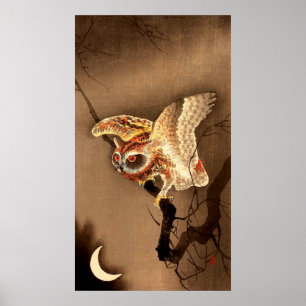 Affiche Hibou et Lune croissante Ohara Koson 1926