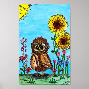 Affiche Hibou et Tournesols